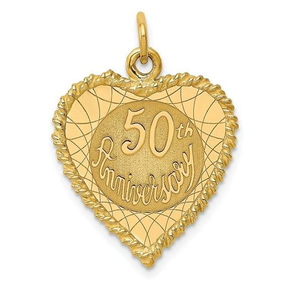 14k Yellow Gold Happy 50th Anniversary Charm - 1.8 Grams - Measures 29.1x18.7mm