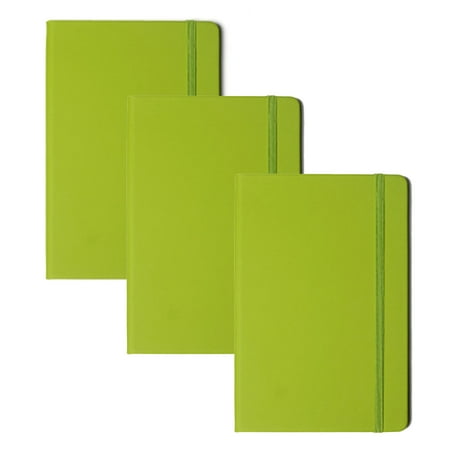 Ametoys 3Pcs Leatherette A6 Journal Writing Notebook Elastic Band Lined Paper School Office Supplies (Green)