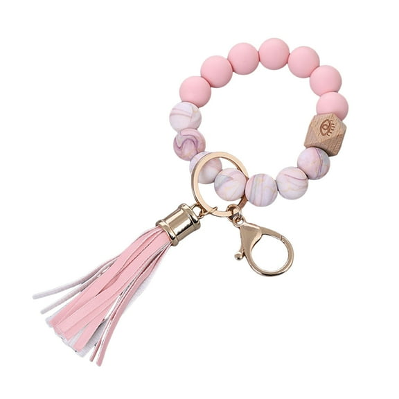 Silicone Beaded Keychain Wristlet Key Ring Bracelet With Leather Tassel Stylish Accessory For Women Handbag Car Keys