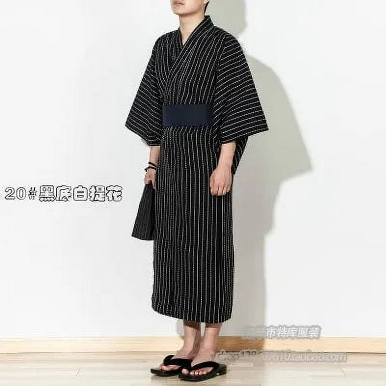 Traditional Japan Kimono Yukata Mens 95% Cotton Dressing Gown Male Lounge  Robes with Belt Plus Size Summer Pajamas set A52801 