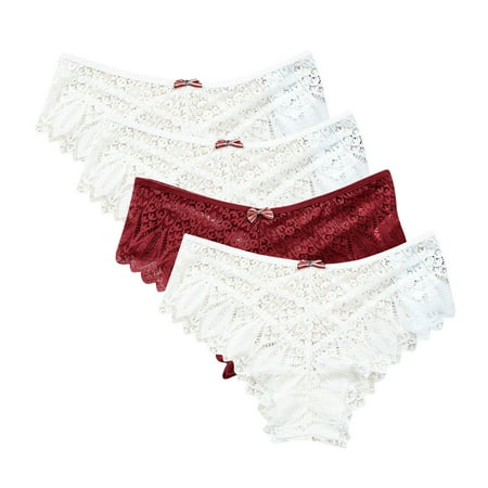 Cheeky Panties 4 Pack Lace Underwear for Women Thongs Panties Ladies Lace Bikini Lightweight Breathable Lace Thong Panties Cheeky Panties White 3XL