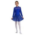 thumbnail image 2 of Aislor Girls' Figure Ice Skating Leotard Dress Shiny Rhinestones Long Sleeves Roller Skating Ballet Dancewear Royal Blue 14, 2 of 8