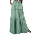 thumbnail image 2 of Women's Boho Style Skirts Summer Pleated Skirts Fashion Solid Color Elastic Drawstring Loose Skirt Casual Elastic High Waist Ankle Long Skirt with Pocket, 2 of 7
