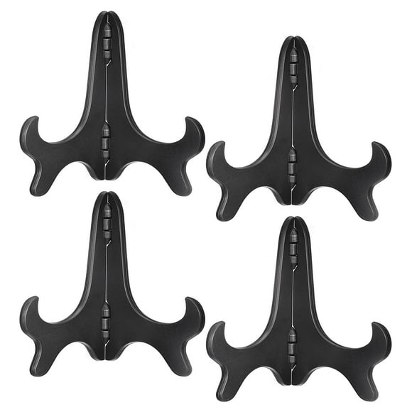 Unique Bargains 4' Easel Plate Holder, Plastic Folding Display Stand Black for Decorative Picture Frame, 4 Pack