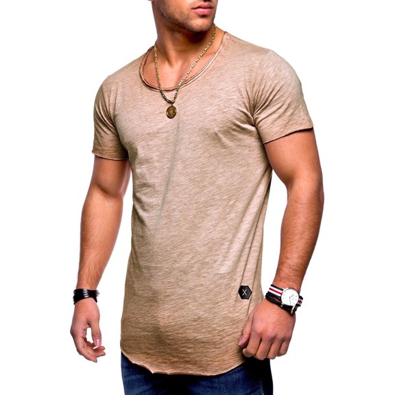 BEHYPE Men's Basic T-Shirt Polo Muscle Tee Casual Tops MT-7103 (Beige,M)