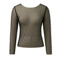 thumbnail image 4 of Fshinging Sexy Mesh Long Sleeve Hollow Out Pearl Rhinestone Sheer Crop Tops Fashion See Through Slim Fit Clubwear Clothing Tops, 4 of 5