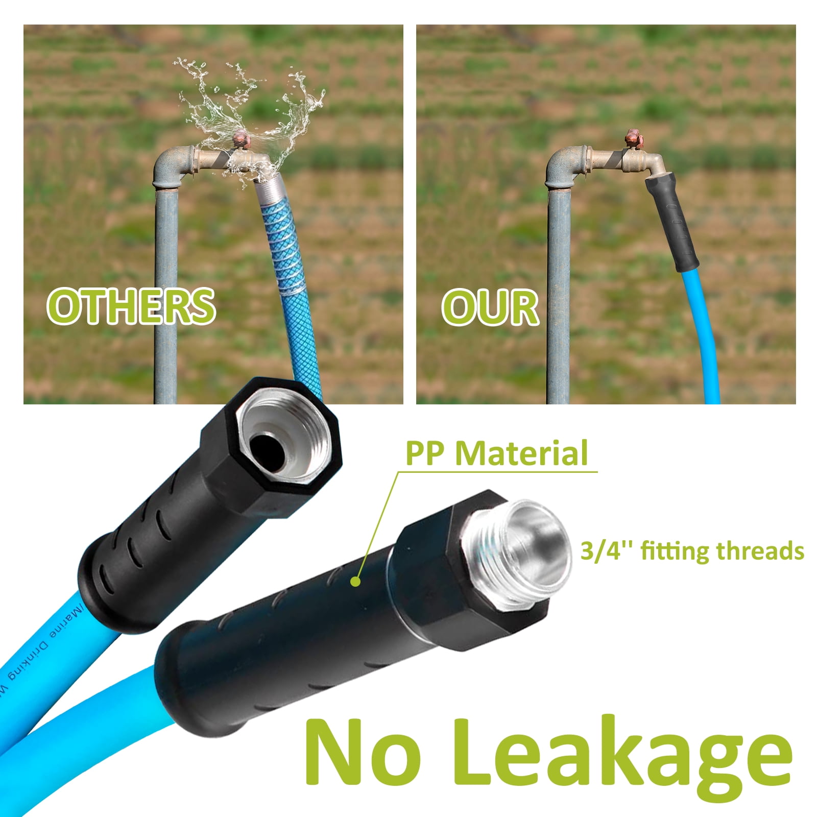 RV Drinking Water Hose 75FT, No Kinking 5/8''ID Premium Fresh Water Hose for RV, Marine, Camper, Truck, Car, Garden