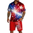 thumbnail image 2 of Mens 4th of July 2 Piece Set Summer Tracksuits 2 Piece Outfits Independence Day Textured Short Sleeve Button Down Shirts and Drawstring Short Sets, 2 of 6