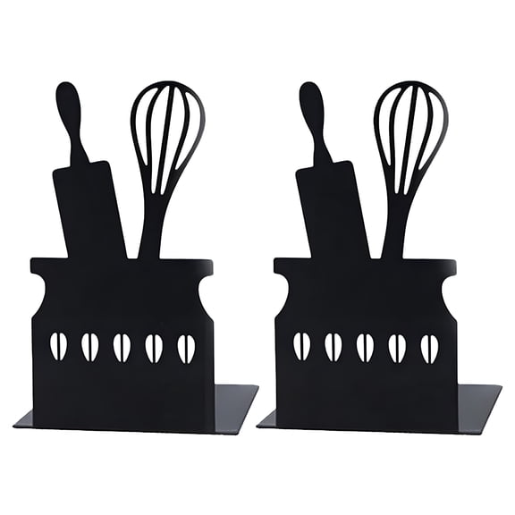 LAMIRO Bookends,Book Ends for Shelves,Book Ends for Heavy Books,Book Shelf Holder Home Decorative,Metal Bookends Black 1 Pair,Book Stoppers,Heavy Bookends for Kitchen Cooking Lover Gifts