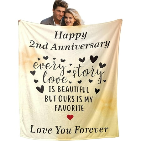2 Years Anniversary Blanket Gifts for Men Women 2nd Anniversary Cotton Gifts for Boyfriend Girlfriend Wedding Anniversary Blanket Gifts for Husband Wife Couple Happy Anniversary for Couple Christmas