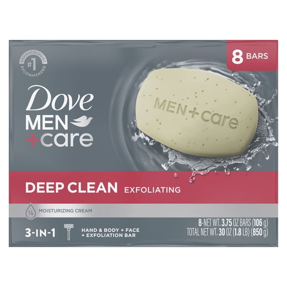 Dove Men Care Body and Face Bar For Men Deep Clean Effectively Washes Away Bacteria, Nourishes Your Skin, 3.75 oz 8 Bars