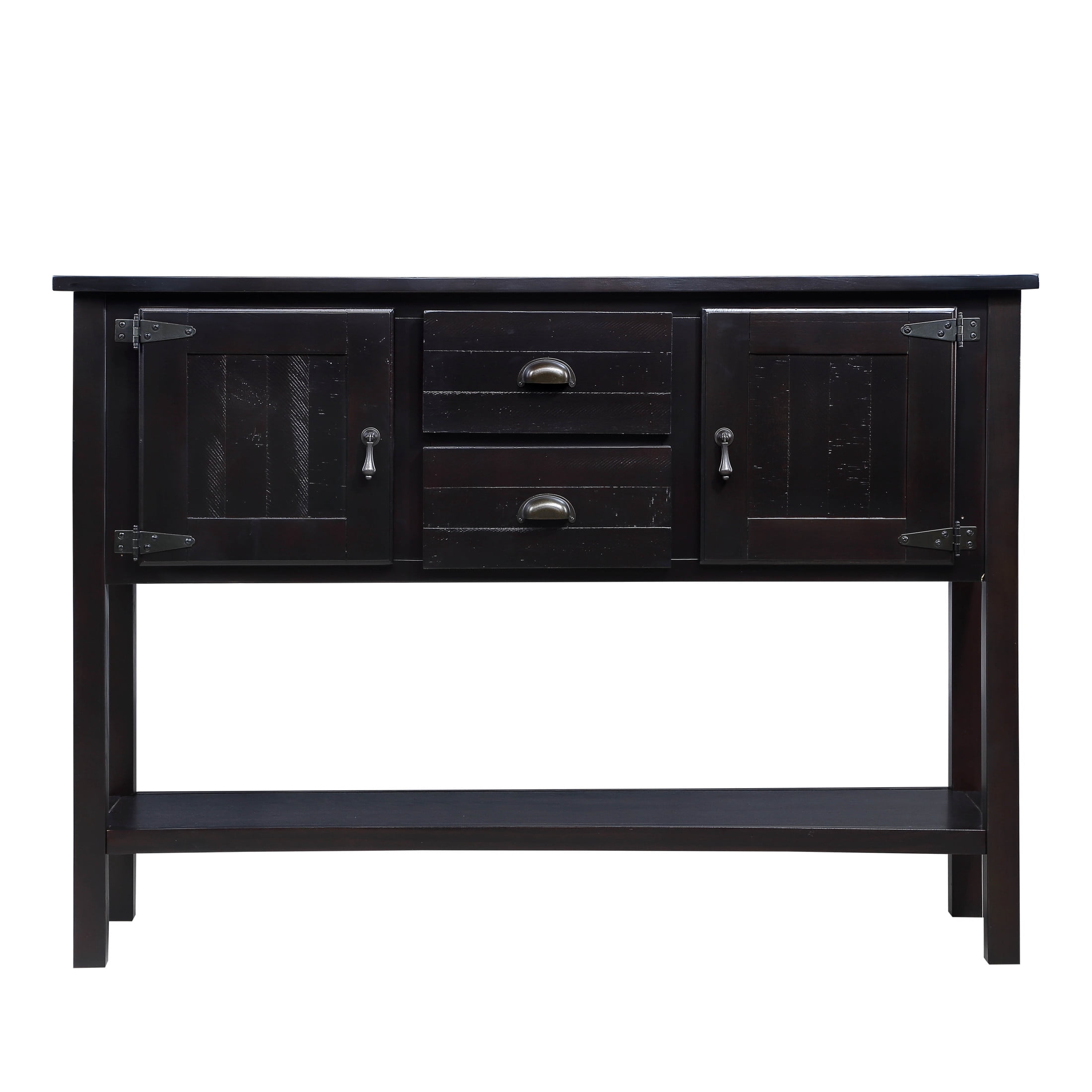 Noble House Warren Modern Entryway Console Table, Pine Wood Frame with Drawers, Cabinets and Shelf, Espresso