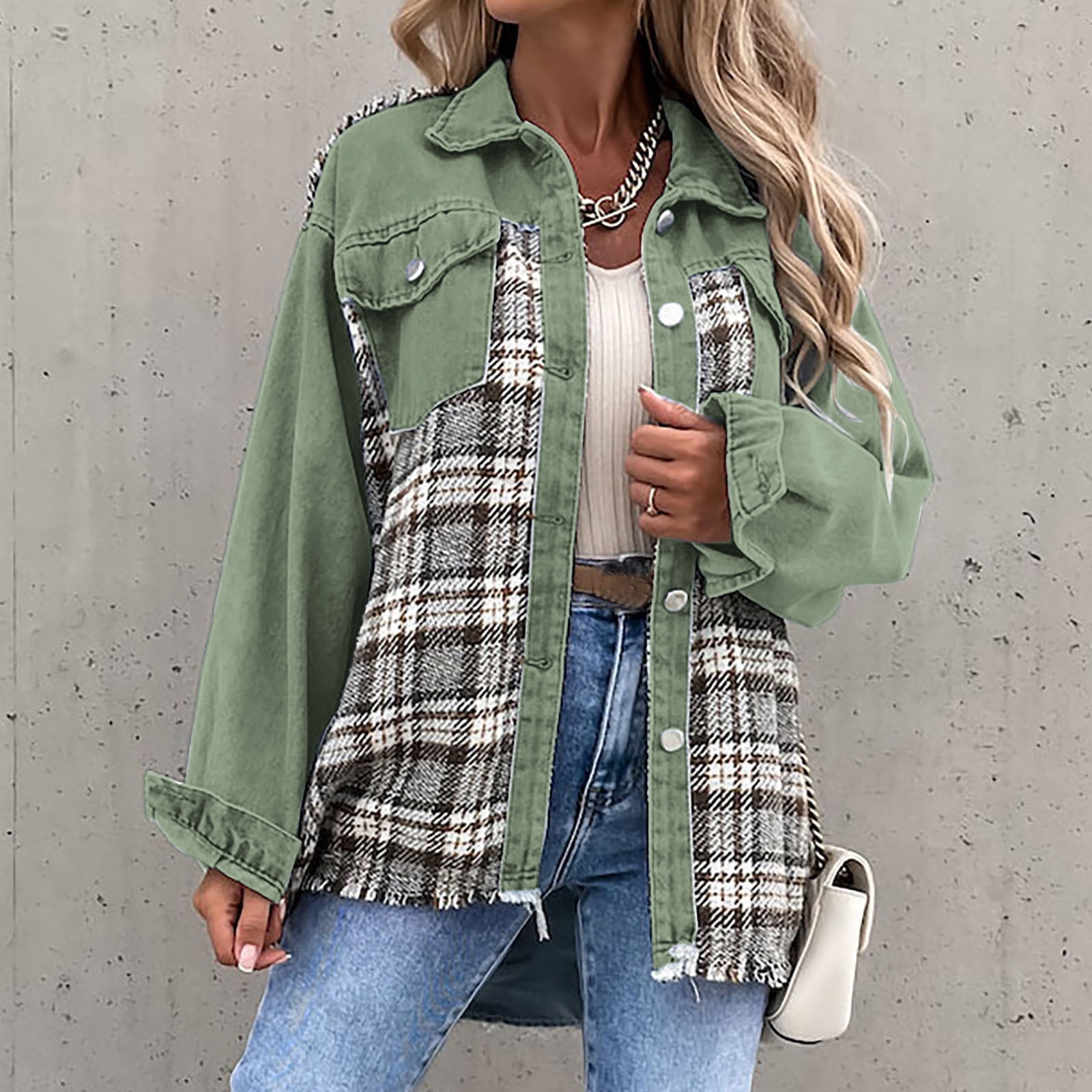 Meichang Denim Jacket for Women Womens Denim Jacket Plaid Washed Jean Jackets Cowgirl Button Down Shacket
