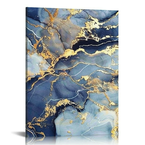 Nawypu Abstract Wall Art Navy Blue Gold Canvas Painting Print Wall Art Wrapped Canvas Art Set Modern Home Office Wall Decor for Living Room, Ready to Hang