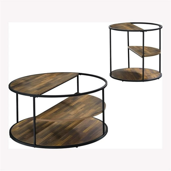 Furniture of America Marquesa Wood Round 2-Piece Coffee Table Set in Black