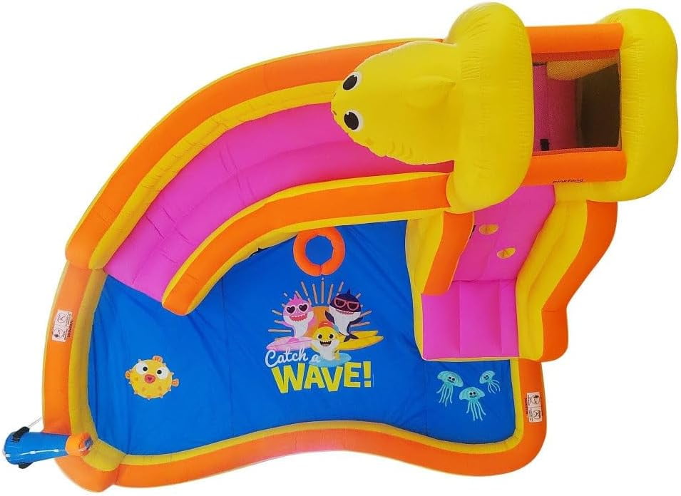 Funormous Baby Shark Bounce House with Slide, Pink Fong Inflatable Water Slide, Party Outdoor Curve Waterslide Fun