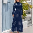thumbnail image 3 of Patrón azul marino blanco oscuro inspirado en el hermoso mar océano marino costero Vestido largo ropa de verano para mujer 2024, 3 of 4