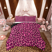 Homewish Animal Leopard Cheetah Print 3 Pieces Queen Comforter Set for Children Teens Adults,Abstract Geometric Ultra Soft Bedding Sets,Exotic Style Bedding Comforter Set Breathable