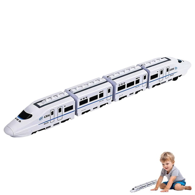 Electric High-Speed Train Toy, 16.3-Inch Detachable Cars, Auto-Steering & Obstacle Avoidance Interactive Play Set for Children, 5 Sections, Blue & White