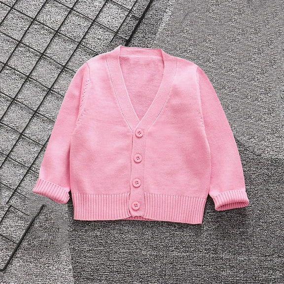 ATOGUTA Kids Boy Girl School Uniform Cardigan Sweaters V-Neck Basic Solid Button Knitted Cardigan Pink, Size 4T-16