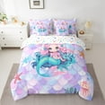 thumbnail image 4 of jejeloiu Chic Cartoon Mermaid Twin Bedding Sets 7-Piece,Magic Ocean Animnal Bedding Comforter Set,Colorful Fish Scale Sheet Sets For Girls Child,Super Cozy Room Decor Reversible, 4 of 8