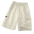 thumbnail image 3 of Plus Size Men's Solid Color Cargo Shorts Summer Casual Beach Shorts Lightweight Drawstring Shorts with Pockets, 3 of 4