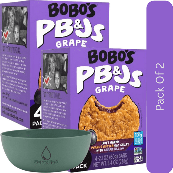 Bobo's Grape PB&J Peanut Butter Oat Snack Bars, Gluten-Free, 4 Count, 2.1 oz Each with olive green bowl by ValueNest