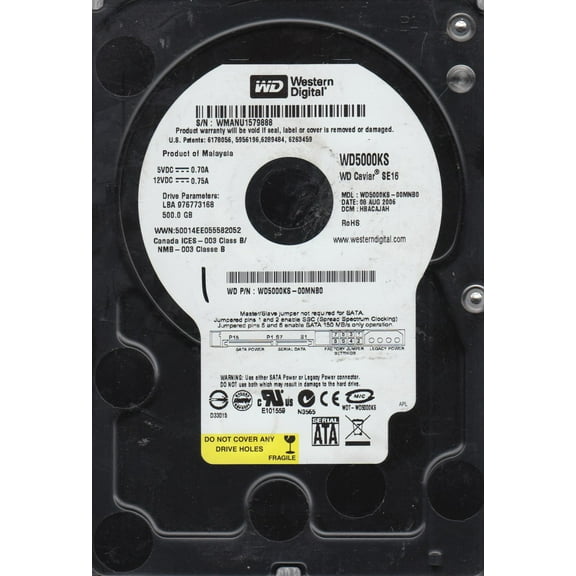 WD5000KS-00MNB0, DCM HBACAJAH, Western Digital 500GB SATA 3.5 Hard Drive