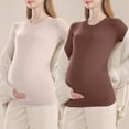 thumbnail image 3 of Fnooota Maternity Long Sleeve Tops, 2 Piece Stretchy Soft Slim Fit Maternity Undershirts Pink Size XL, 3 of 3
