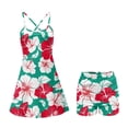 thumbnail image 5 of Yuyamidu Red Green Hibiscus Women's Tennis Dress with Built in Shorts Comfortable Spaghetti Crossover Back Straps Dress Size S Athletic Workout Active Dresses 2 Piece Sets, 5 of 7