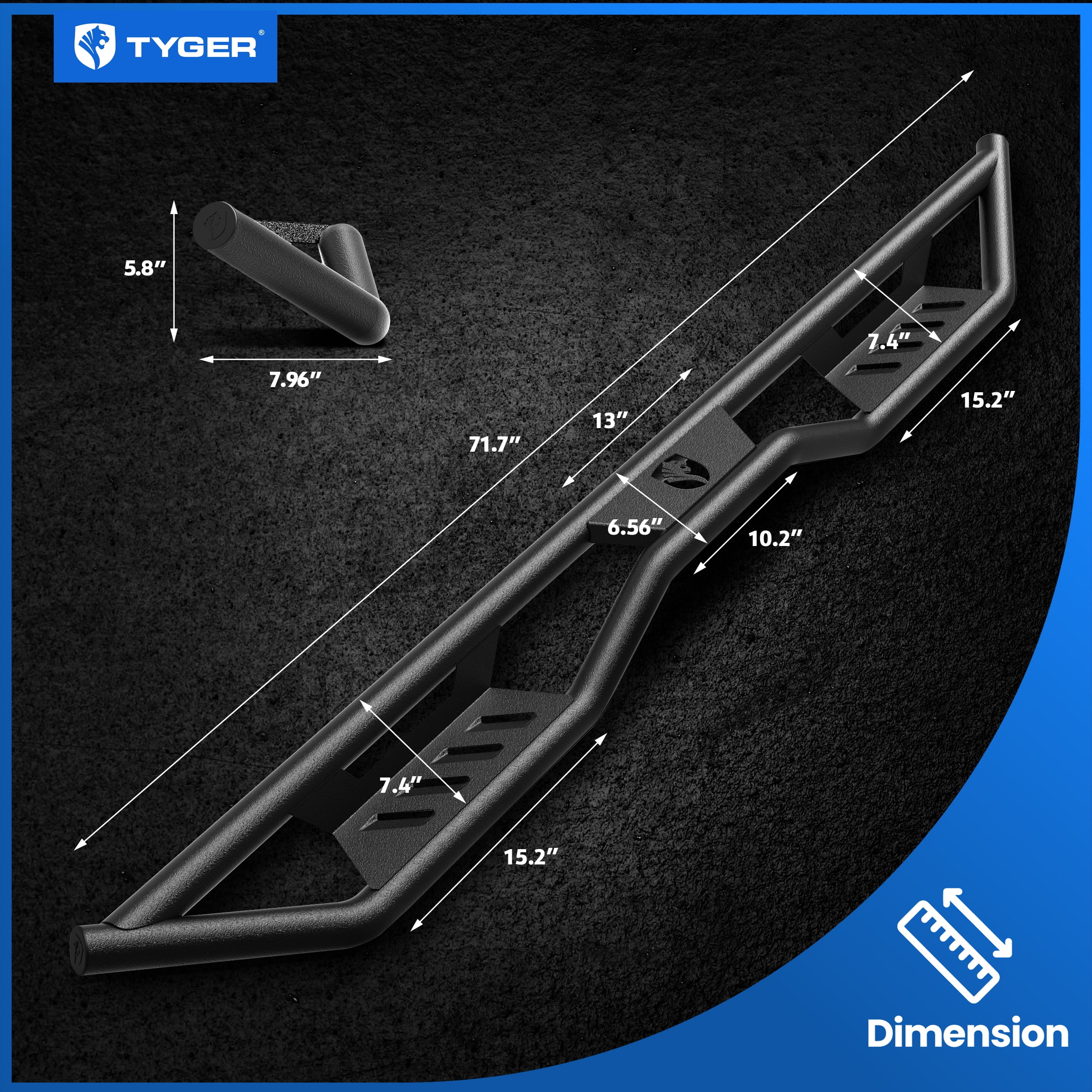 Tyger Auto Tyger Kobra Running Boards Compatible with 2007-2018 Jeep Wrangler JK 4-Door (Exclude JL) | TG-KB2J25008 | Textured Black Drop Step Rail