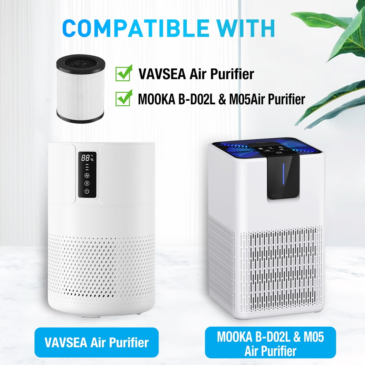 2 Pack Filter Replacement Compatible With VAVSEA B-D02H & MOOKA B-DO2L M05 Air Purifier, High-Efficiency Activated Carbon Air Filter for Smoke, Odor, Dander, Pollen