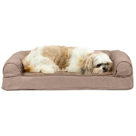 UPC: 0842229125887 | FurHaven Pet Products Plush & Suede Cooling Gel Memory Foam Sofa-Style Pet Bed for Dogs & Cats – Almondine Medium