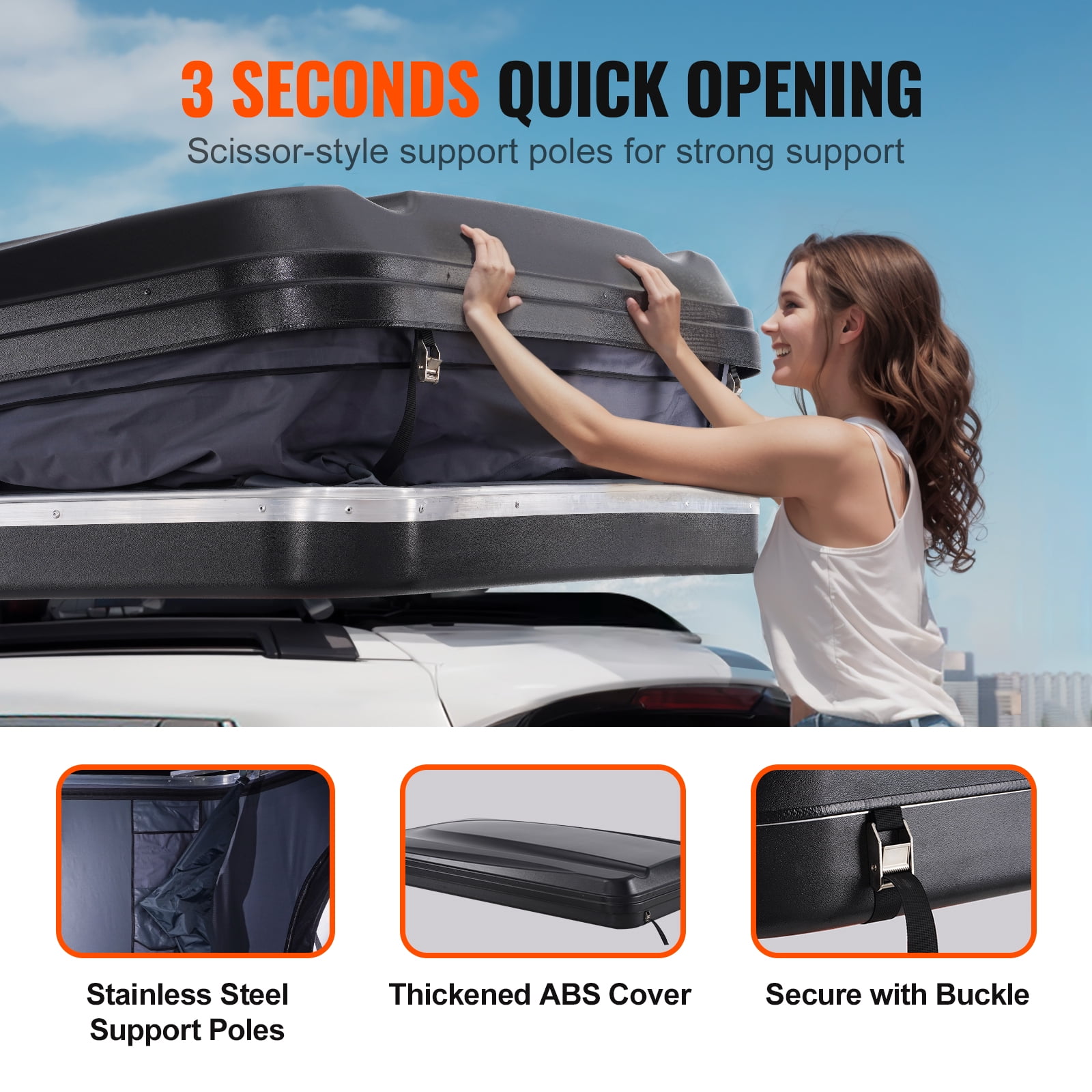 KFFKFF Hard Shell Rooftop Tent, Model for 2-3 People, Includes Thick Mattress and Telescopic Ladder, Waterproof and Windproof, Suitable for Jeep, SUV, Van, and Pickup Trucks