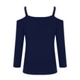 thumbnail image 5 of hxobax Womens Tops 3/4 Sleeve Cold Shoulder Tshirts Sexy V Neck T-Shirt Solid Color Basic Tees Tunic, 5 of 8