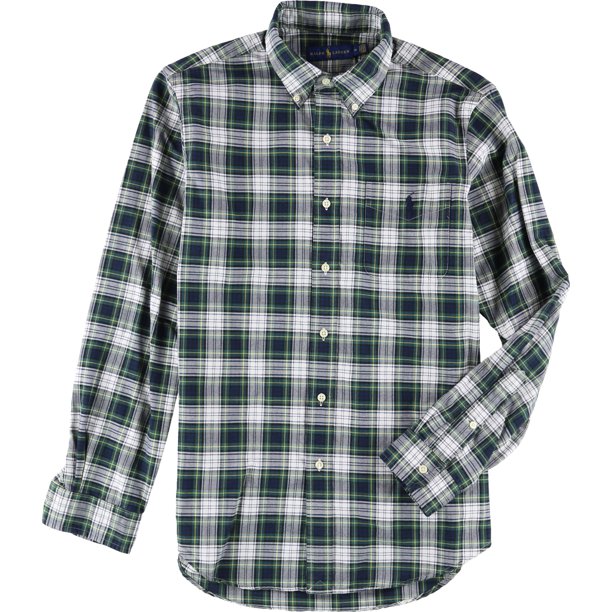 Ralph Lauren - Camisa icónica con botones a cuadros para hombre, verde, XX-Large Ralph Lauren Botones al frente