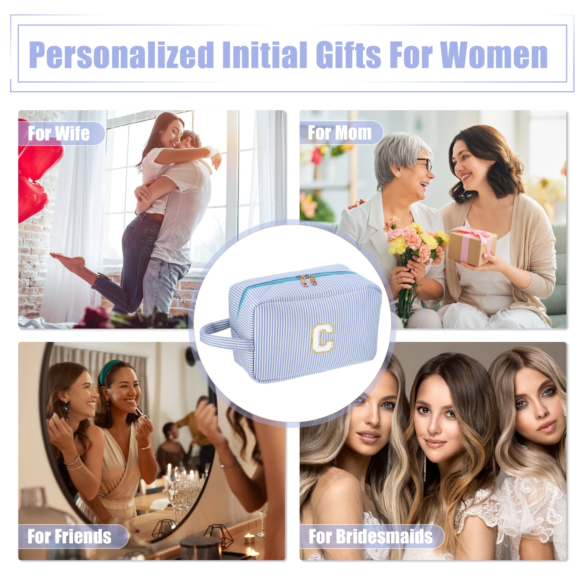 Unique Bargains Personalized Initial Make Up Bag C Cosmetic Bag Travel Makeup Bag Blue
