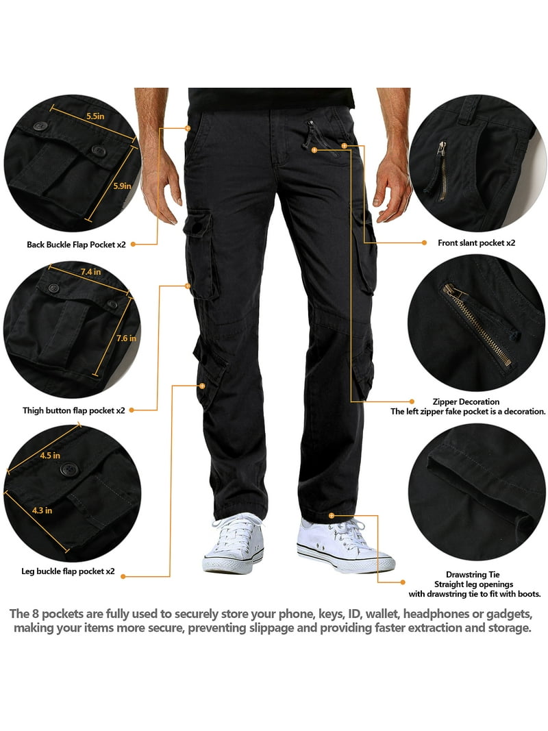 TRGPSG Men's Cargo Pants, 8 Pockets, Cotton, Relaxed Fit