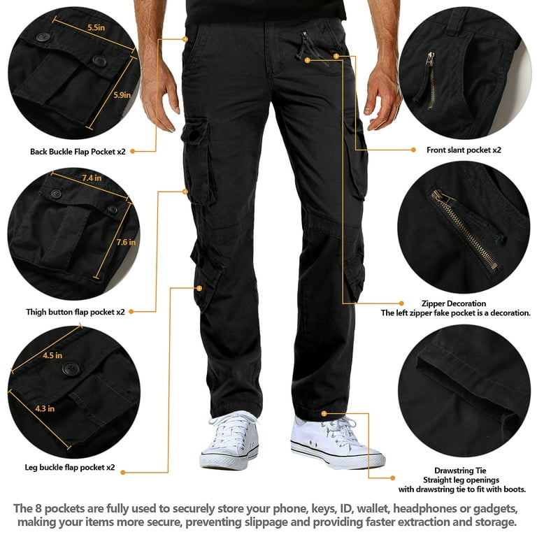 TRGPSG Men's Tactical Hiking Cargo Pants, 8 Pockets, Cotton TRGPSG Men's Tactical Hiking Cargo Pants, 8 Pockets, Cotton