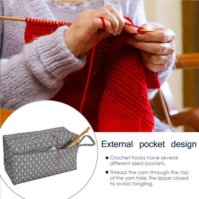 Hesroicy Portable DIY Crocheting Knitting Organizer Yarn Thread Storage Bag  with Hole