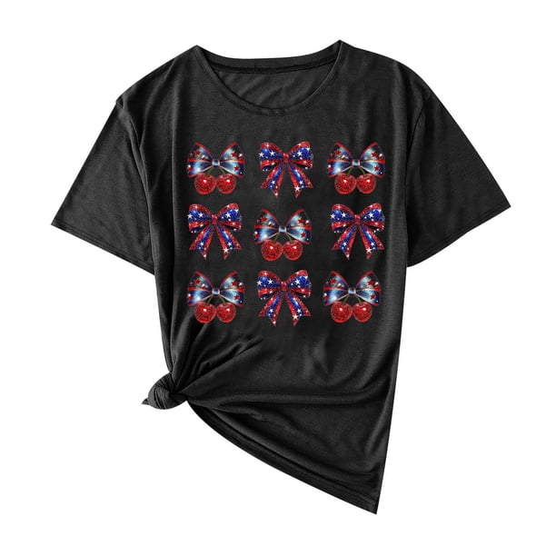 Camisas de Manga Corta para las Mujeres Moda Casual Impresión Cuello Redondo Suéter Tee Blusas