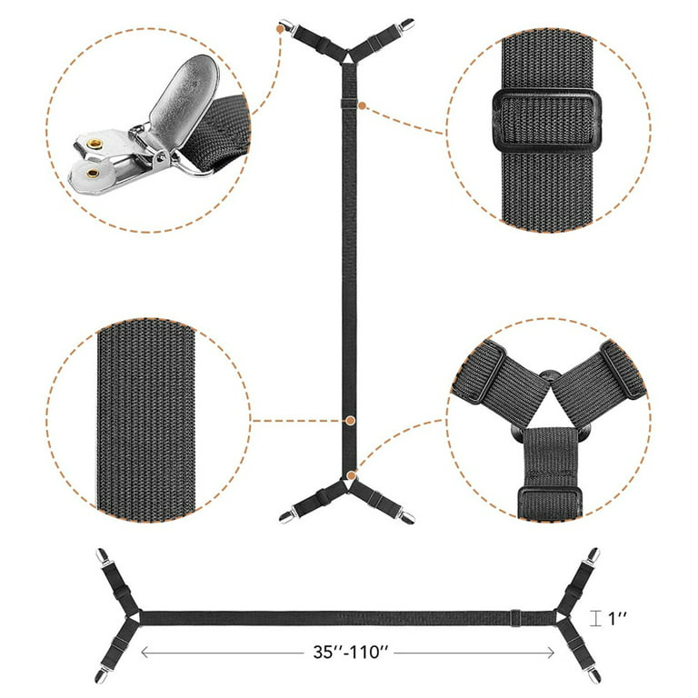SKYCARPER Sheet Suspenders, 2pcs Adjustable Sheet Straps, Adjustable Bed Sheet Straps, Clips to Keep Sheets in Place,Black