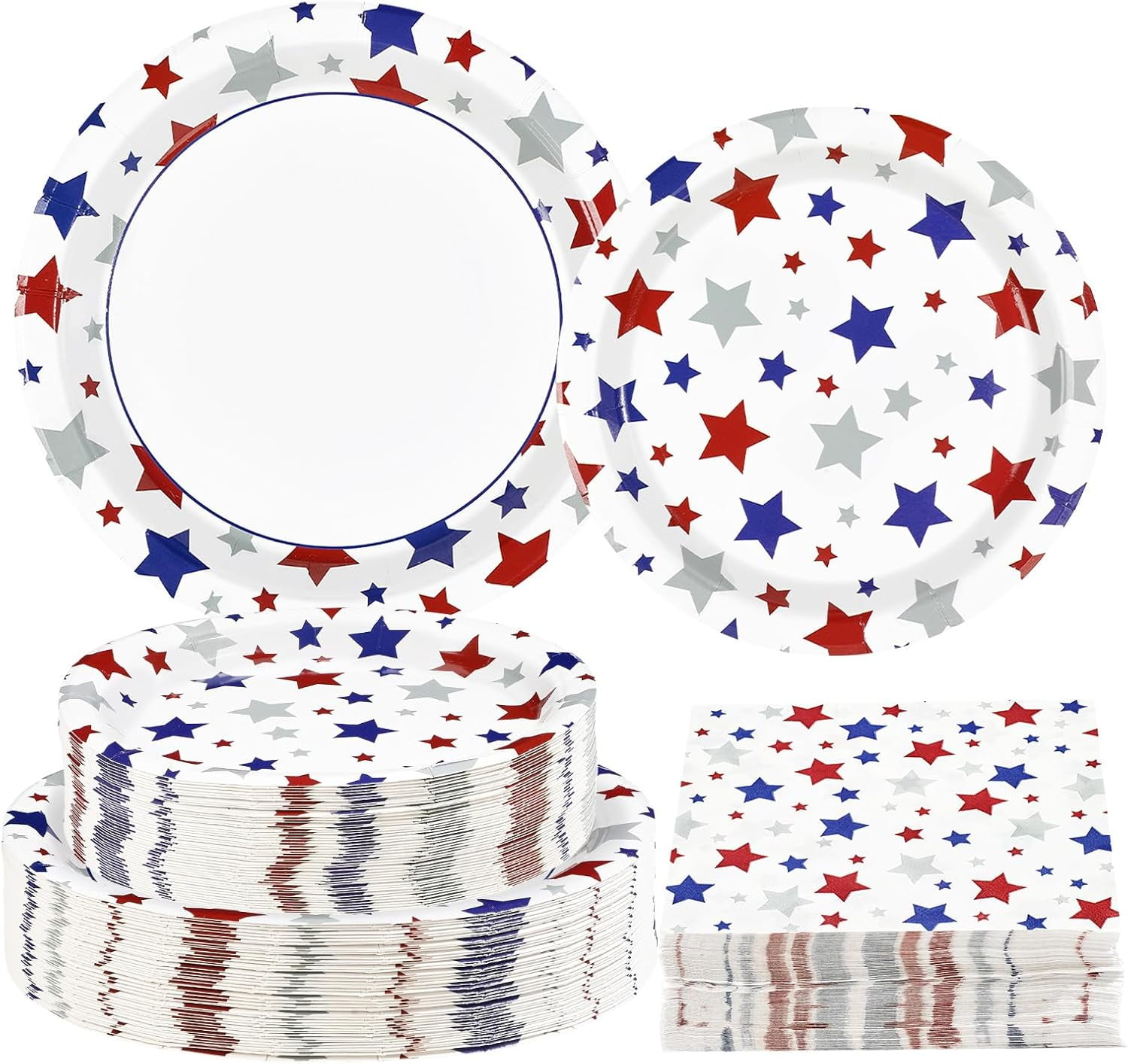 Patriotic Party Tableware Set, 200-Piece Plates And Napkins, Red Blue White American Flag Design, Disposable Supplies For 4th Of July, Memorial Day, Election, Serves 50