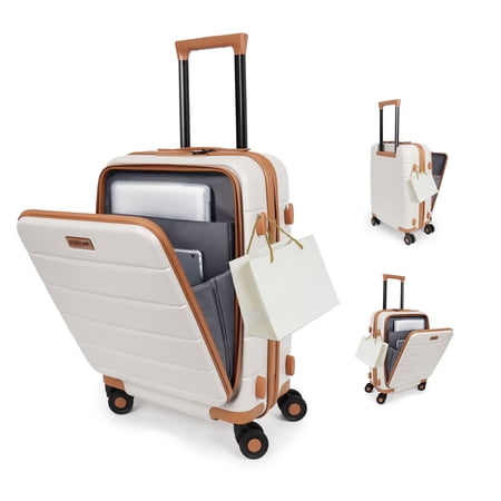 New York Xpress 20-inch Hardside Carry on Luggage with TSA Lock and Laptop Pocket, Beige, Cy2431