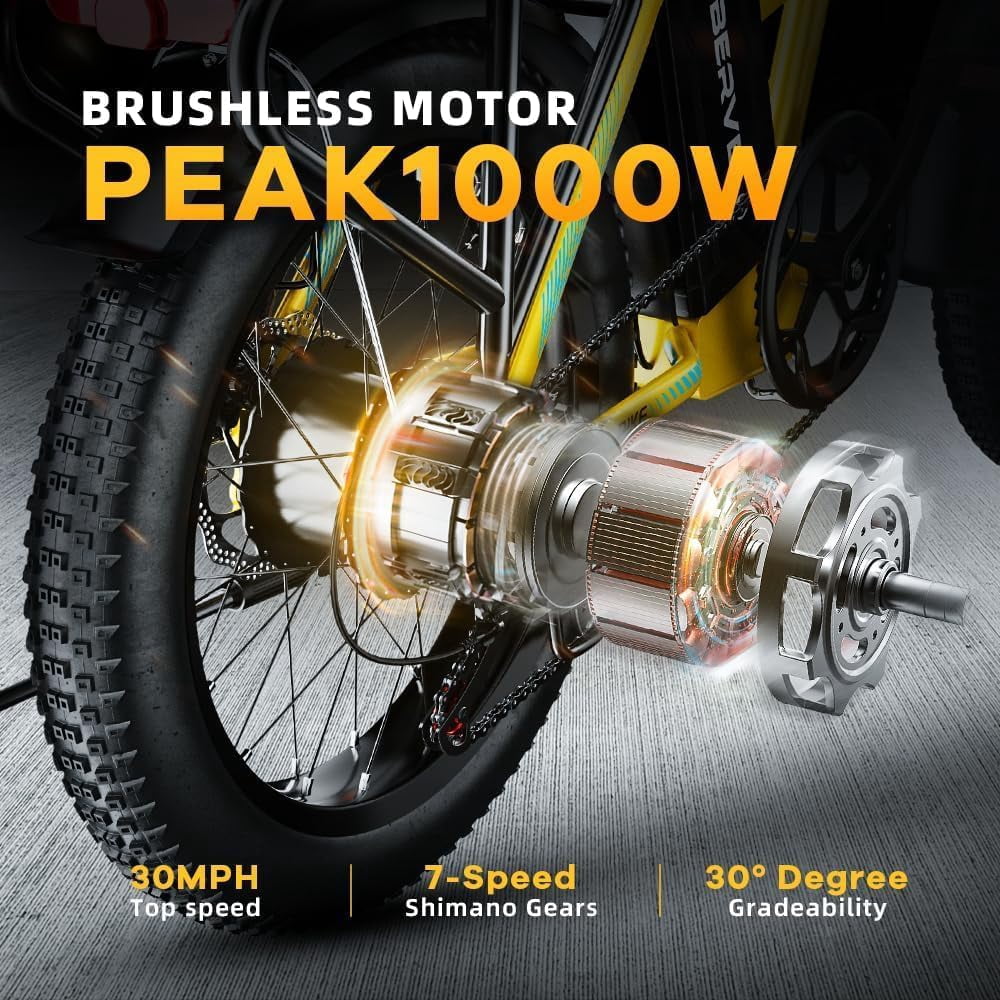 Cbvelo 1000W Folding Electric Bike, 48V 20.8AH Large Removable Battery E-Bike, 30+MPH, 80 Miles Max Range, 20" Fat Tire Electric Bike for Adults, Adult Electric Bicycles for Commute