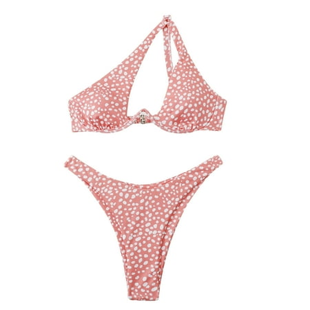 Jjayotai No Boundaries Womens One Shoulder Bikini  Dot Print High Waisted Cheeky Thong Swimwear  Two Pieces Bathing Suit  Women s Swimsuits 2025 Orange~ S