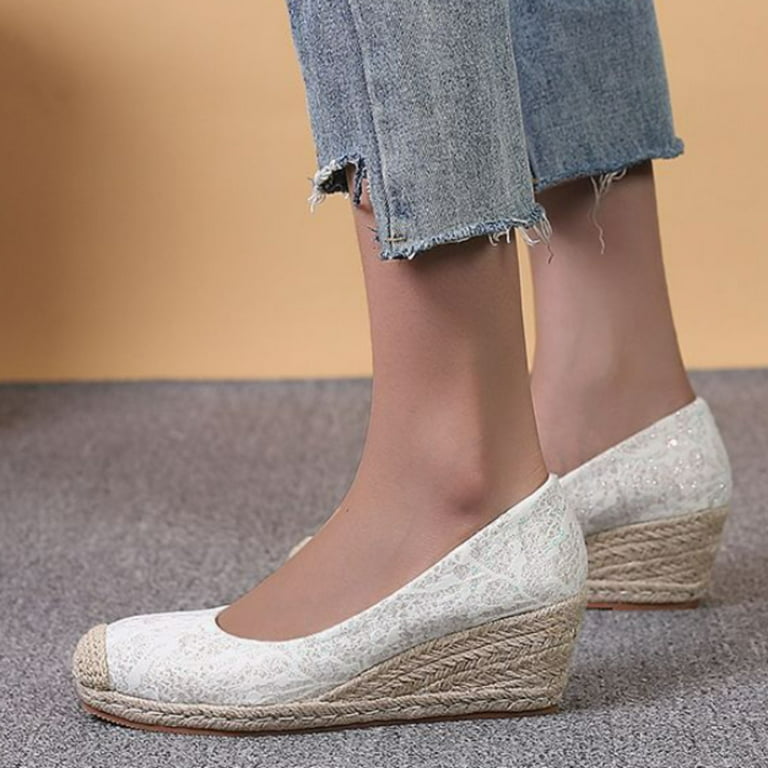 CBGELRT Womens Sandals Beige Yoga Mat Sandals for Women Fashion Sequined  High Heel Espadrilles Shoes Pumps Slip On for Casual Party Wedding Wedges