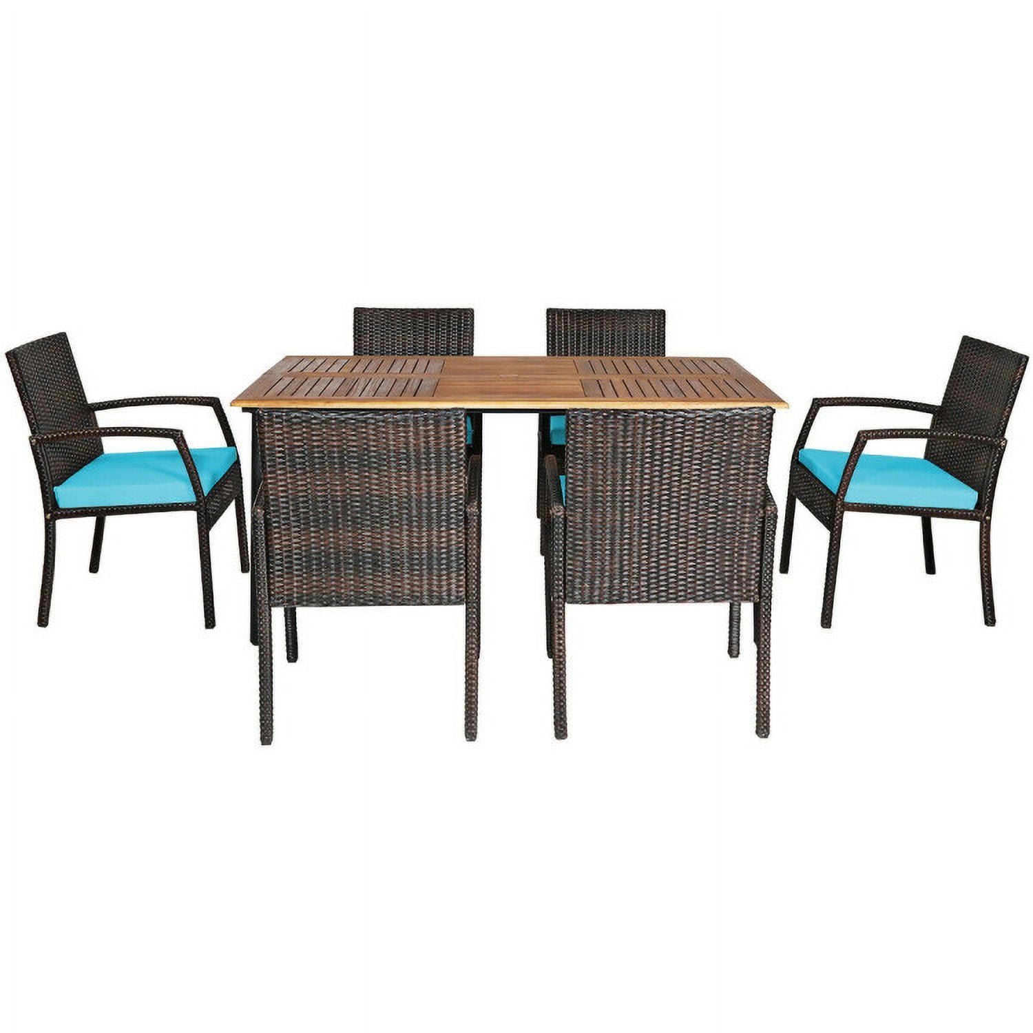 Aimee Lii 7Pcs Patio Rattan Cushioned Dining Set with Umbrella Hole, Outdoor Patio Furniture, Turquoise Aimee Lii 7Pcs Patio Rattan Cushioned Dining Set with Umbrella Hole, Outdoor Patio Furniture, Turquoise