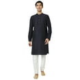 thumbnail image 5 of In-Sattva Men's Majestic Pinstriped Bejeweled Designer Indian Kurta Tunic; Midnight Navy; MD, 5 of 6