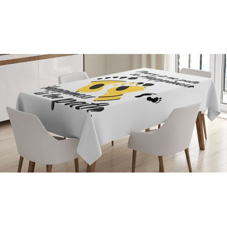 

Emoji Tablecloth Foot Prints Smiling Funny Face There is No Path to Happiness Saying Rectangular Table Cover for Dining Room Kitchen Decor 52 X 70 Mustard Black and Off White by Ambesonne